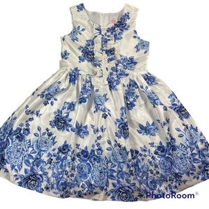NWOT Classic blue floral printed taffeta dress size 8
